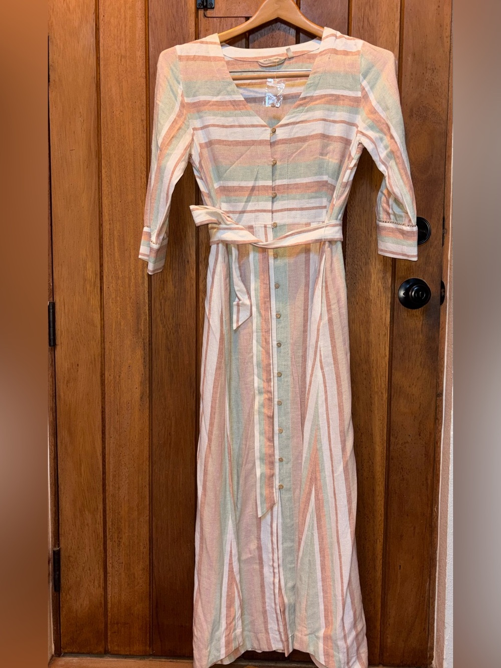Soft Surroundings Striped Late Summer Colors Linen Blend Maxi Dress - Picture 1 of 3